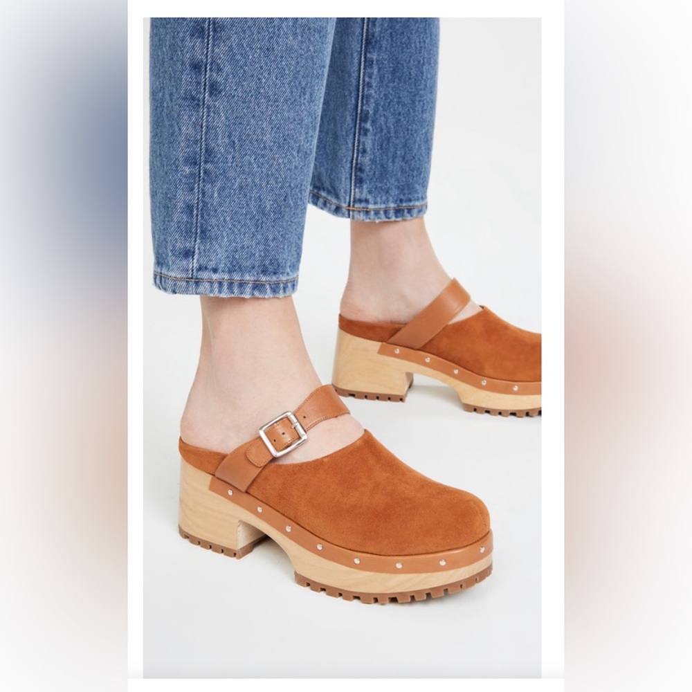 RACHEL COMEY Brown Suede Wood Sole Grader Clogs / 10 - Picture 2 of 11